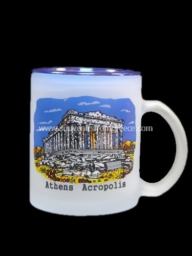 Souvenirs from Greece: Acropolis mug with lid Greek souvenirs Greek cups and mugs Lovely souvenirs from Greece, glass mug with the Acropolis. The mug comes with a plastic lid.