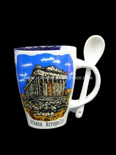 Souvenirs from Greece: Acropolis mug with spoon Greek souvenirs Greek cups and mugs Great greek souvenir, mug with spoon with the Acropolis