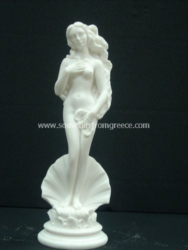 Souvenirs from Greece: Aphrodite on a shell greek alabaster statue Greek statues Plaster statues Among the most popular greek art souvenirs handmade alabaster statue of Aphordite the goddess of love and beauty in bright white color. The statue of Aphrodite is easy to clean with soap and water. Inspired from the Botitcheli painting this Aphrodite statue is one of the best greek gifts.