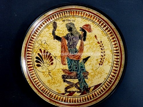 Souvenirs from Greece: Aphrodite with mirror greek ceramic plate Greek pottery Free designed pottery Lovely free designed greek pottery, hand-painted greek ceramic plate of Aphrodite, the ancient greek goddess of love and beauty.