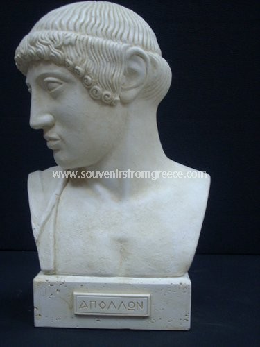Souvenirs from Greece: Apollo greek plaster bust statue Greek statues Alabaster statues Exceptional greek souvenirs handmade plaster bust of the ancient greek god Apollo from greek mythology, excellent greek gifts.