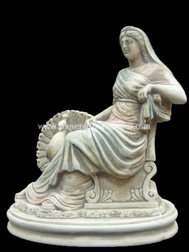 Souvenirs from Greece: Hera greek plaster statue Greek statues Alabaster statues Rare greek plaster statue art souvenir from Greece handmade greek statue of Hera, the goddess of women and marriage with a peacock symbol of the goddess in ancient greek mythology, a fantastic decorative greek art gift.