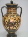 Souvenirs from Greece: TROYAN WAR GREEK  BLACK FIGURED AMPHORA Greek pottery Ancient greek vessels Classical greek souvenirs black figured amphora with scenes from the Troyan war featuring Achilles and Menelaos fighting against Hector and Paris. Excellent greek gifts.