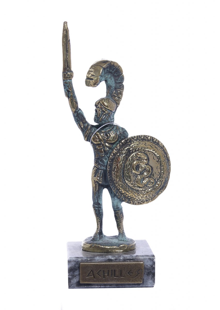 Achilles of Trojan war greek bronze statue on a marble base