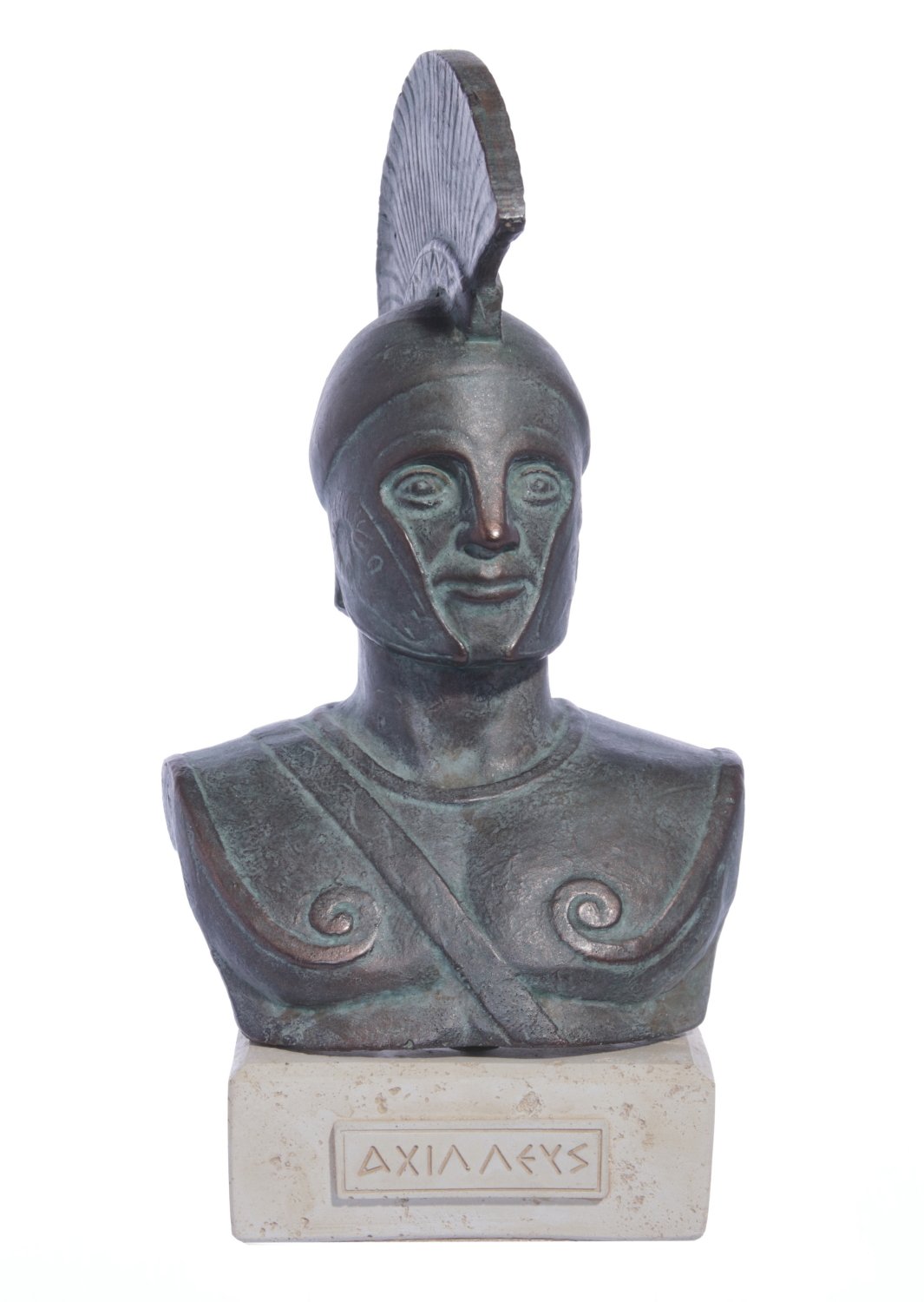 Achilles of Trojan war green plaster bust sculpture