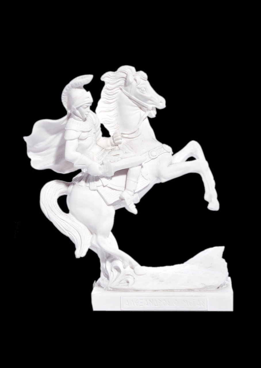  Alexander The Great riding Bucephalus, alabaster statue