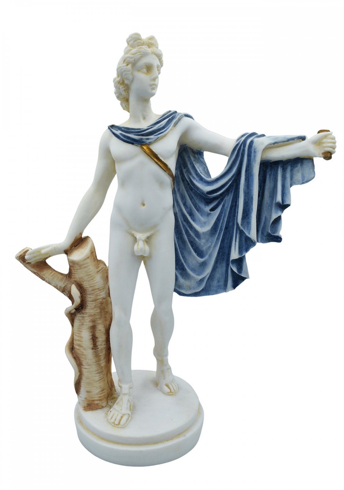 Apollo greek alabaster statue with color and patina