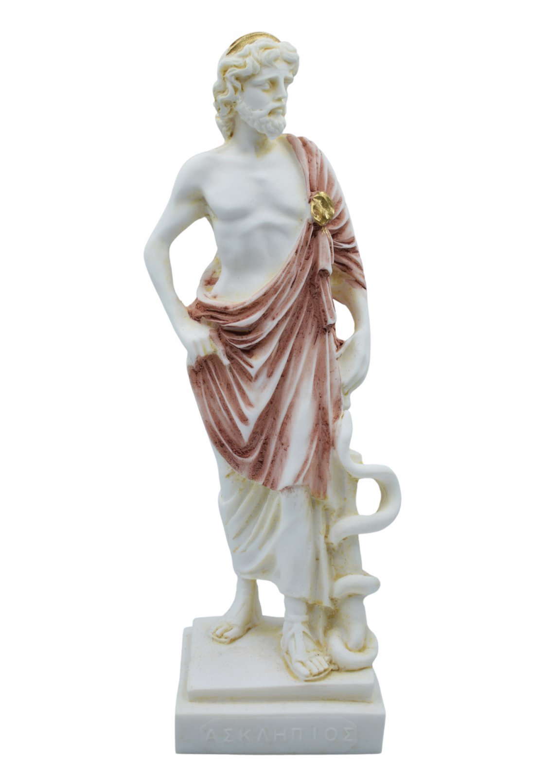  Ascelpius (Asklepios), the greek god of medicine, alabaster statue with color and patina