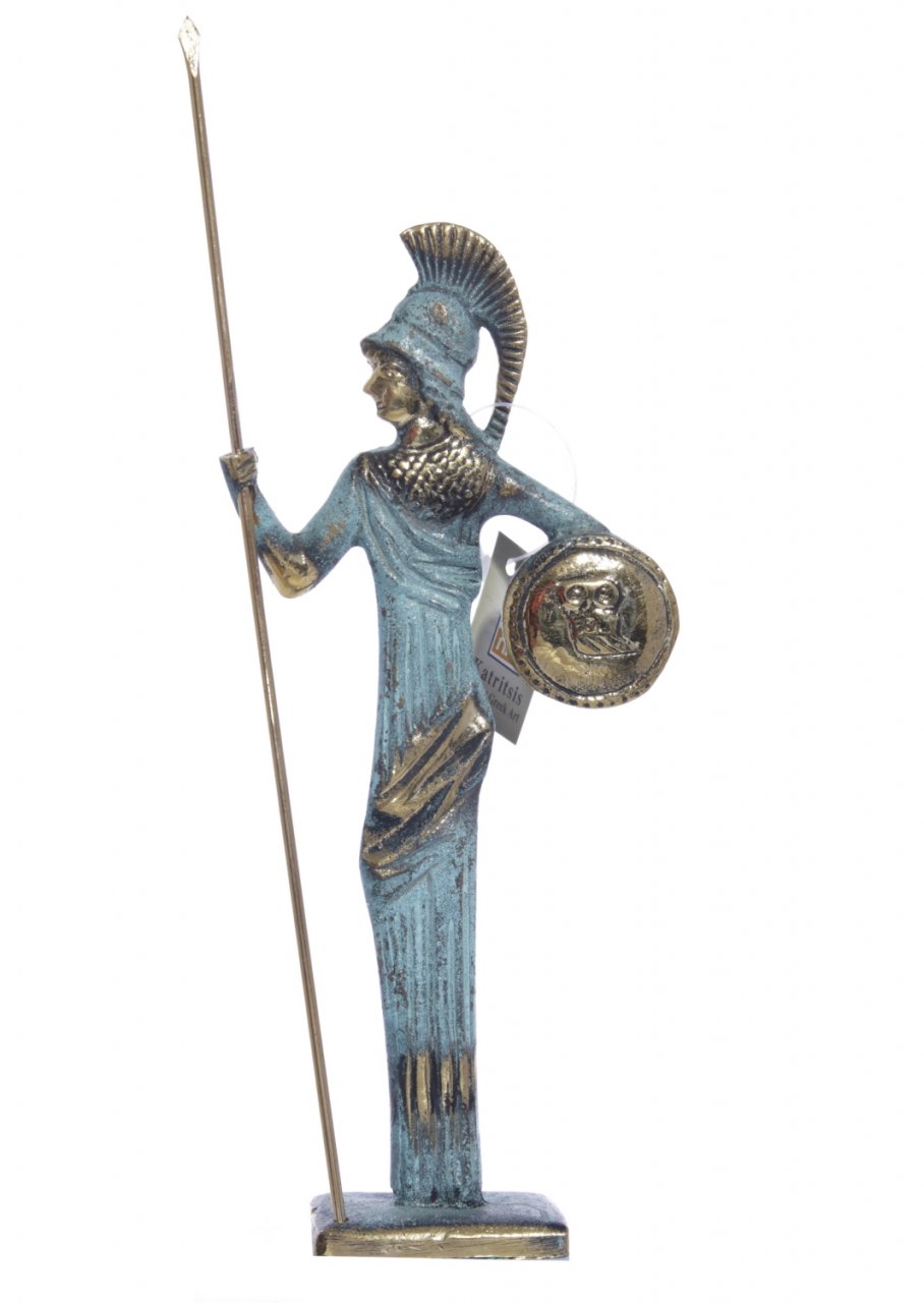 Medium bronze statue of Goddess Athena holding her shield and spear