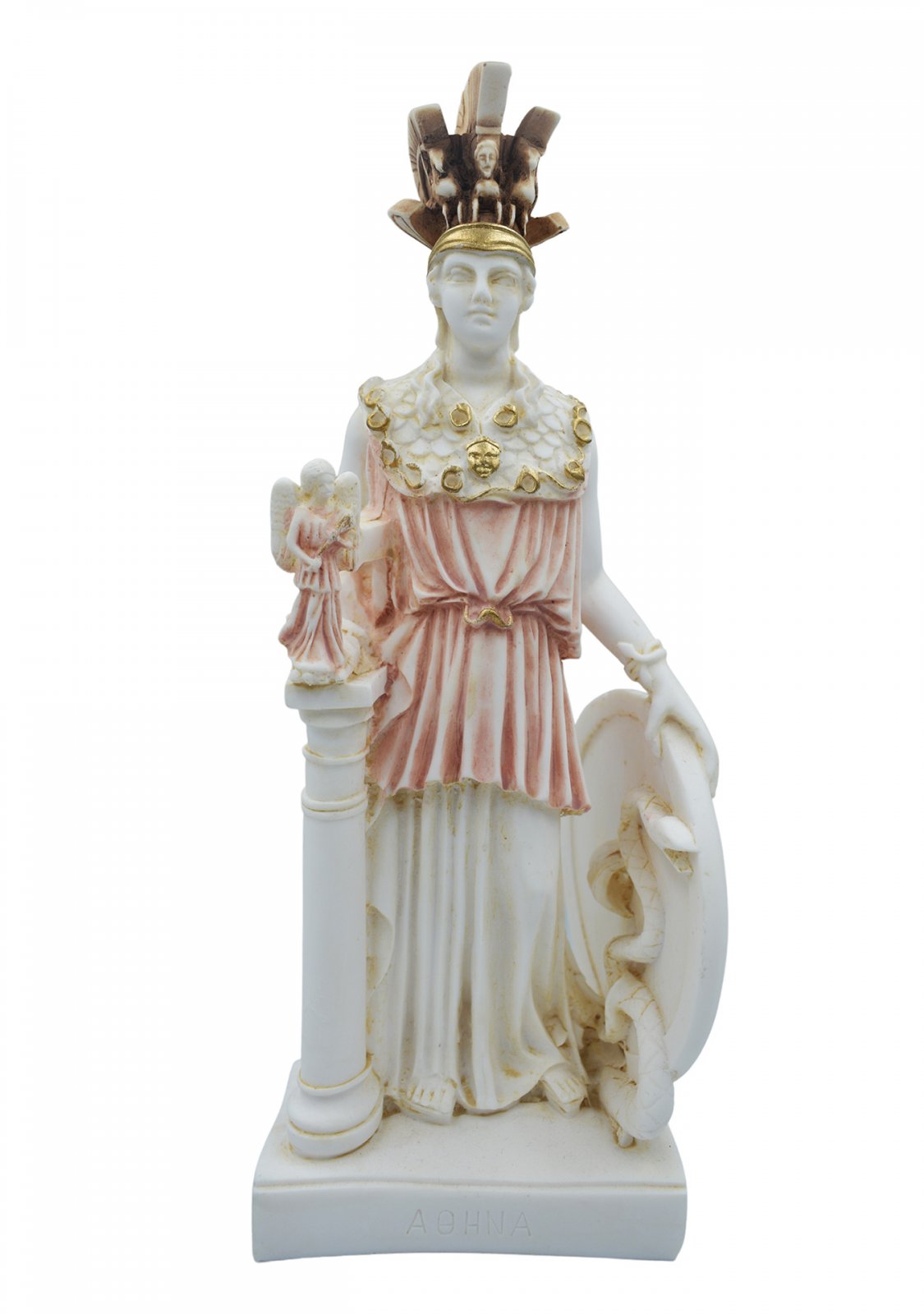 Athena Pallas, Greek goddess of wisdom, alabaster statue with color