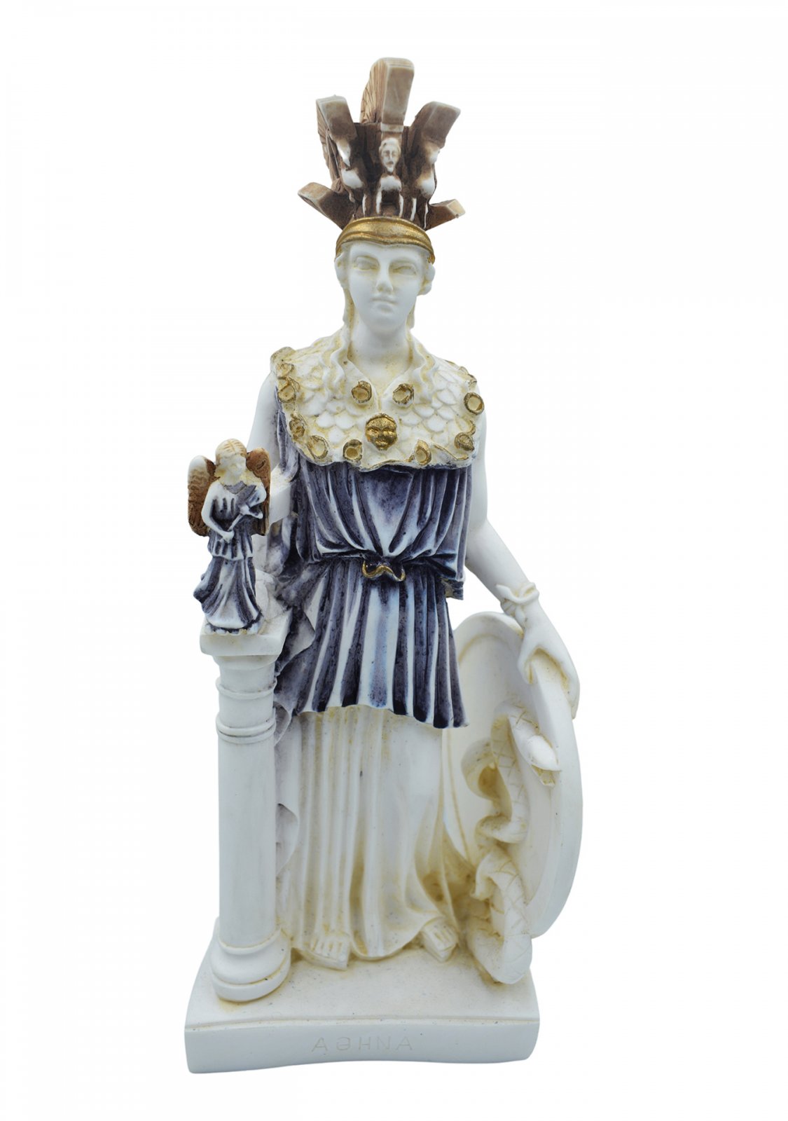 Athena Pallas, Greek goddess of wisdom, alabaster statue with color and patina