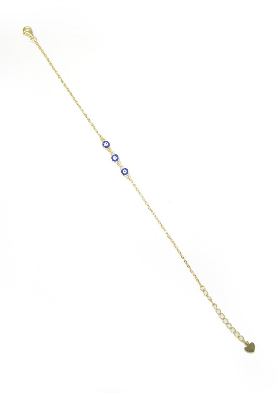 Three blue evil eyes greek gold plated silver bracelet