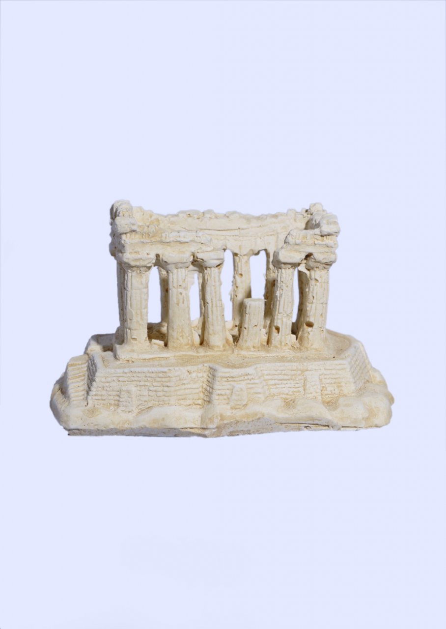 Parthenon on Acropolis rock small plaster statue