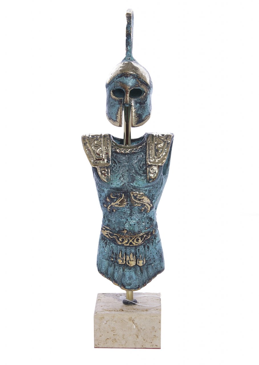 Bronze armour of King Leonidas on marble base