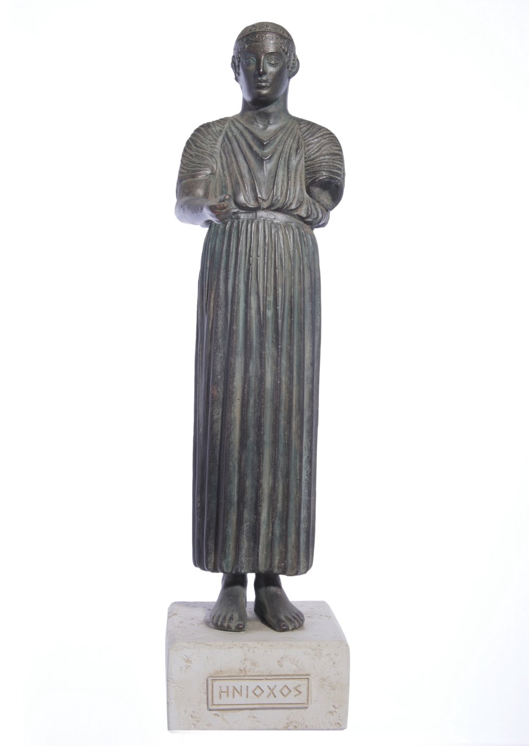 Heniokhos, The Charioteer of Delphi  green plaster statue 