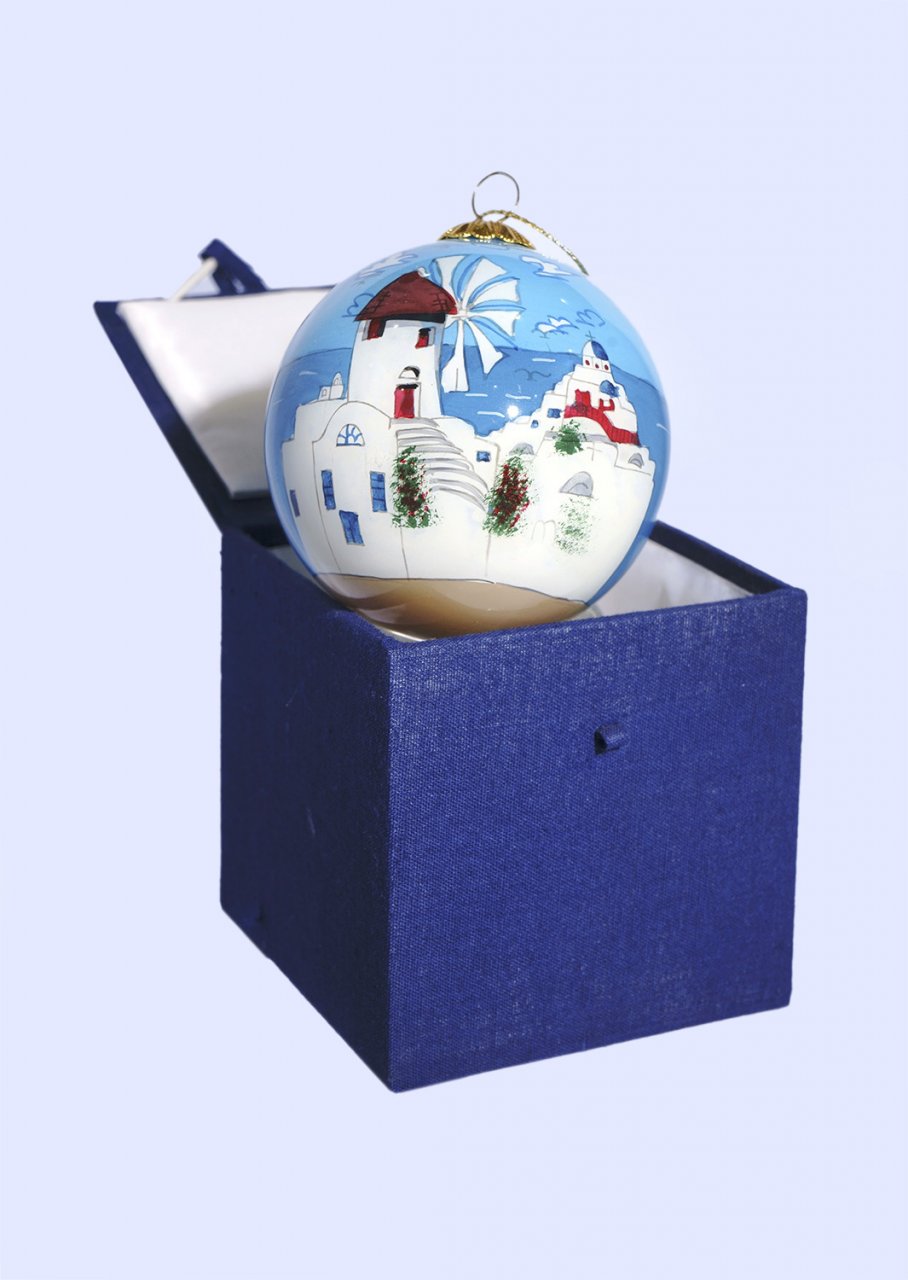Christmas Ball Mykonos ornament tree in a gift box