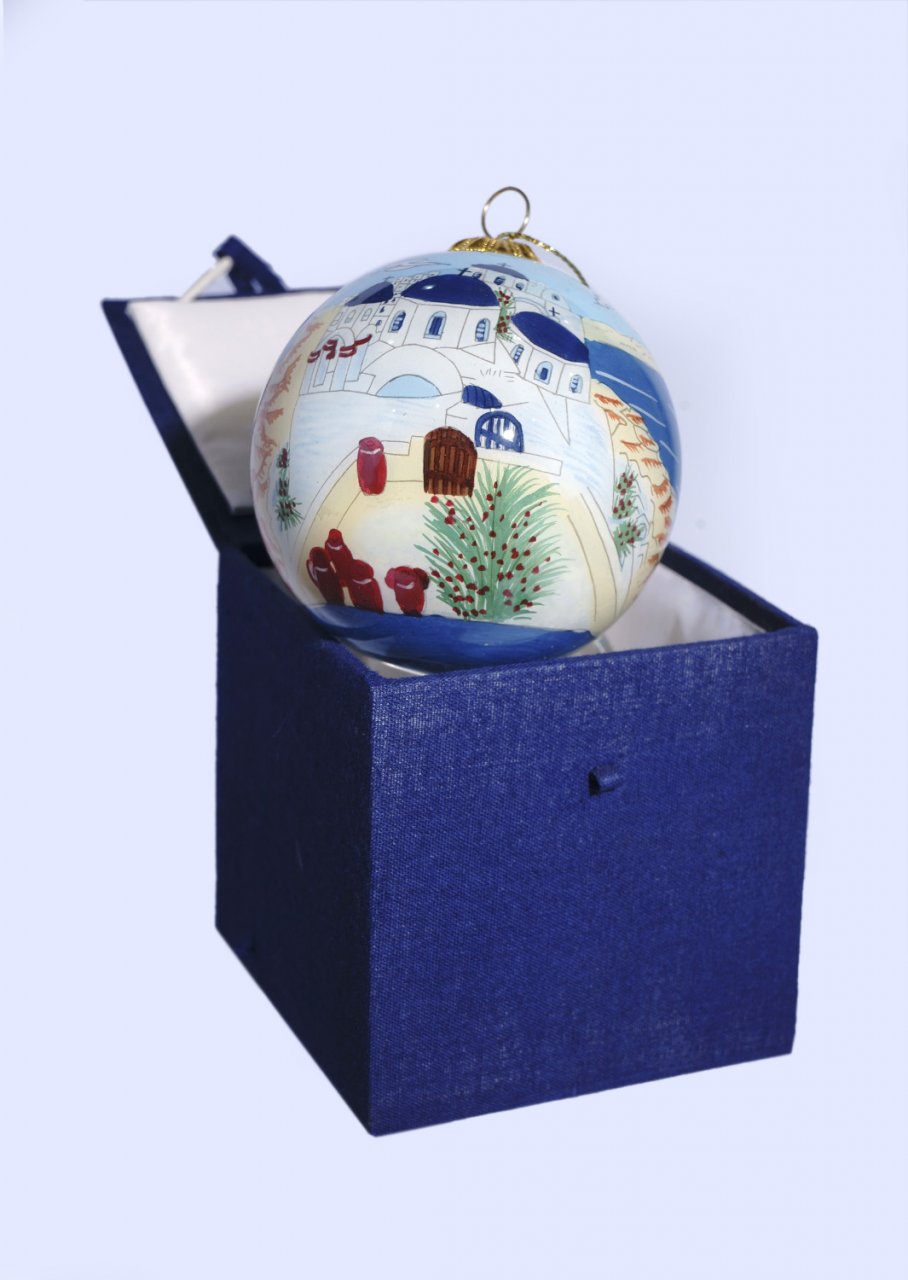 Christmas Ball Santorini ornament tree in a gift box