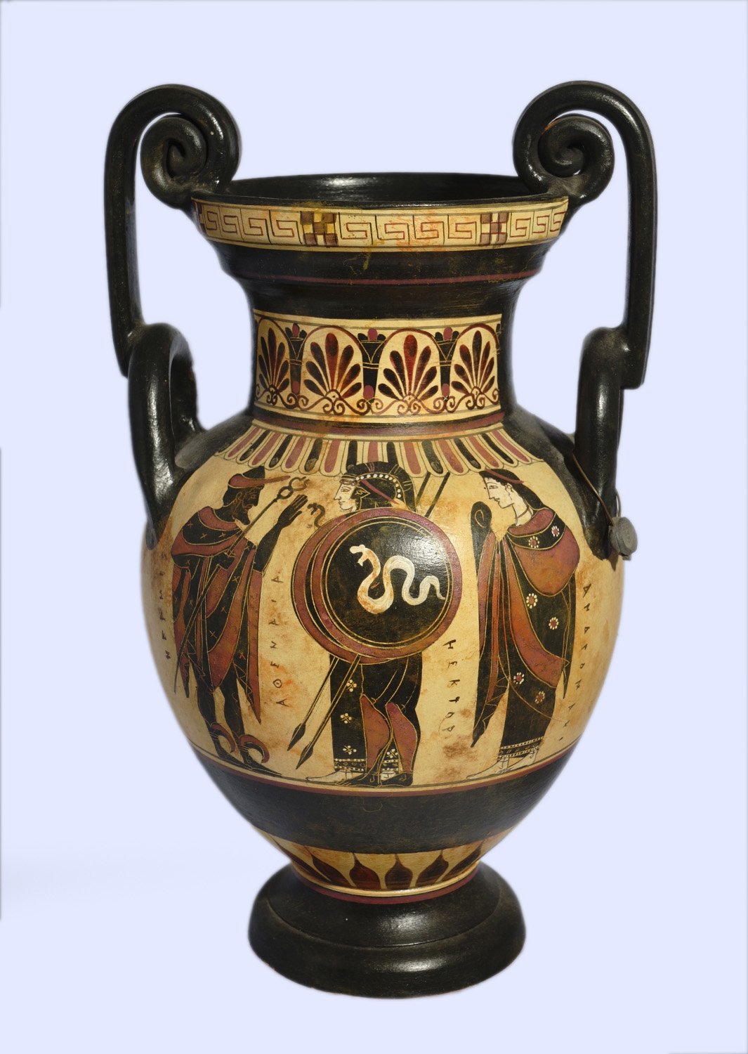 Archaic black-figure amphora with Hermes, Athena, Hector and Andromache