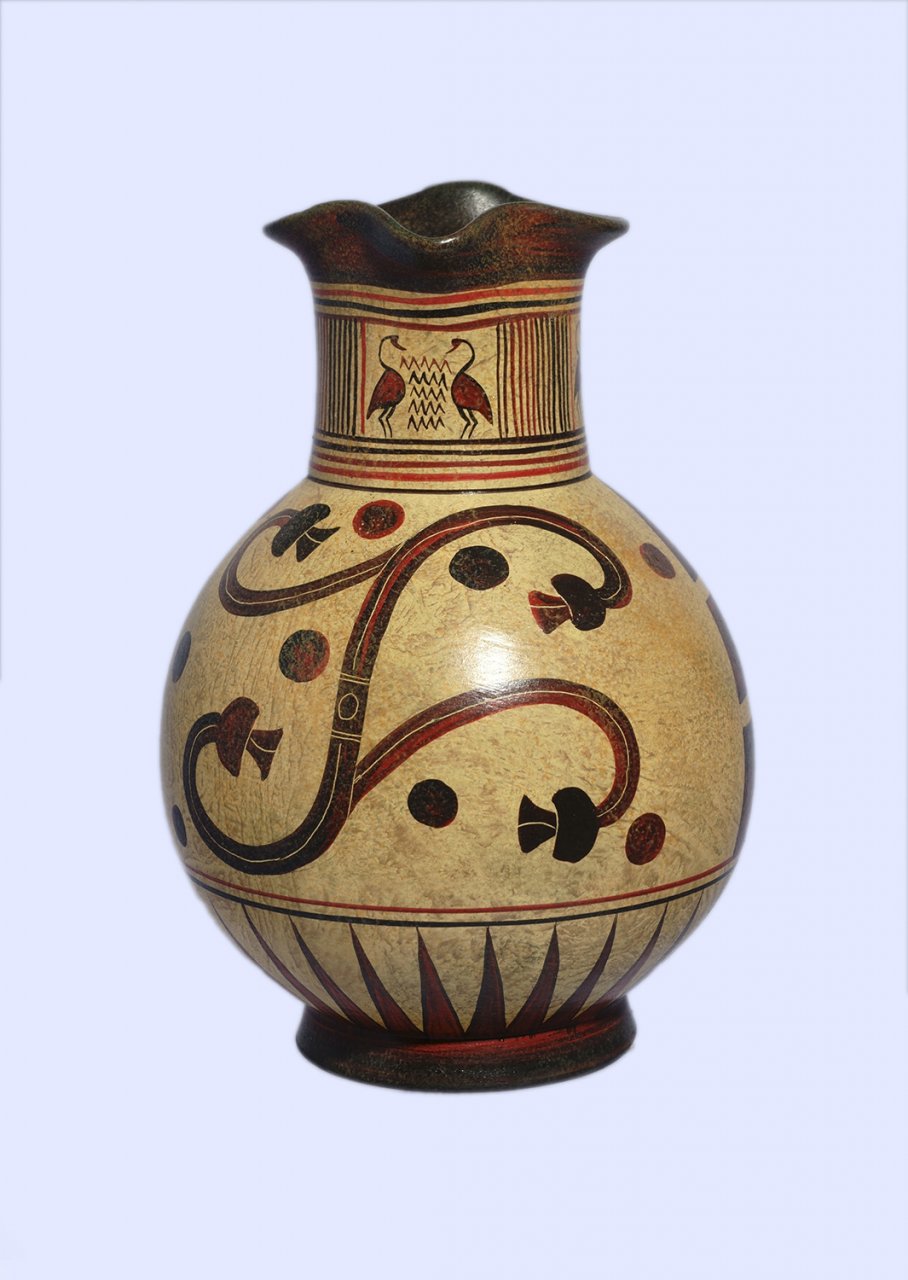 Handmade Minoan jug with geometric and leafy decoration