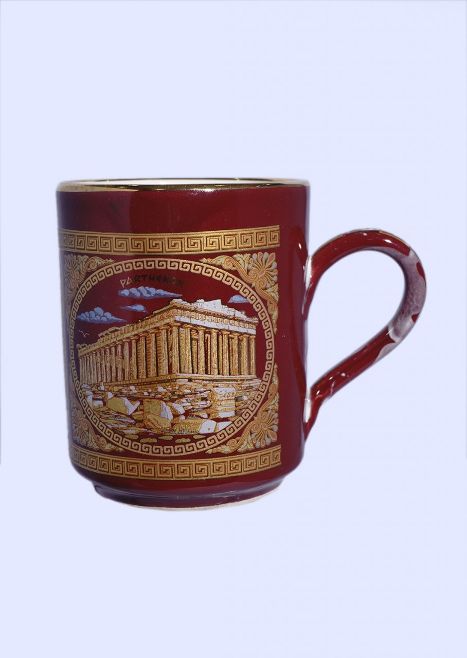 Red porcelain mug with the Acropolis - 24K gold 