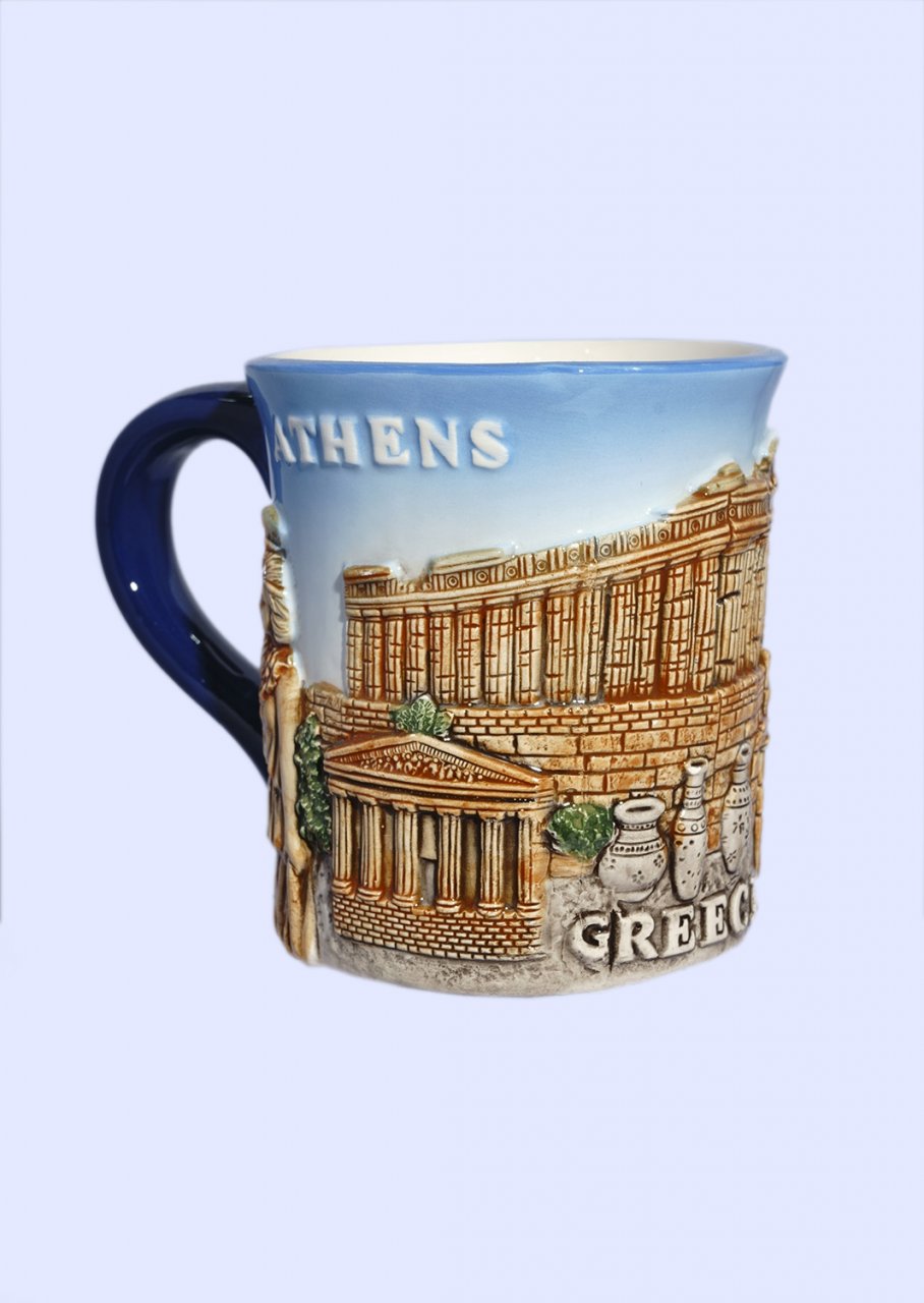 Porcelain mug decorated with a relief of the Acropolis of Athens