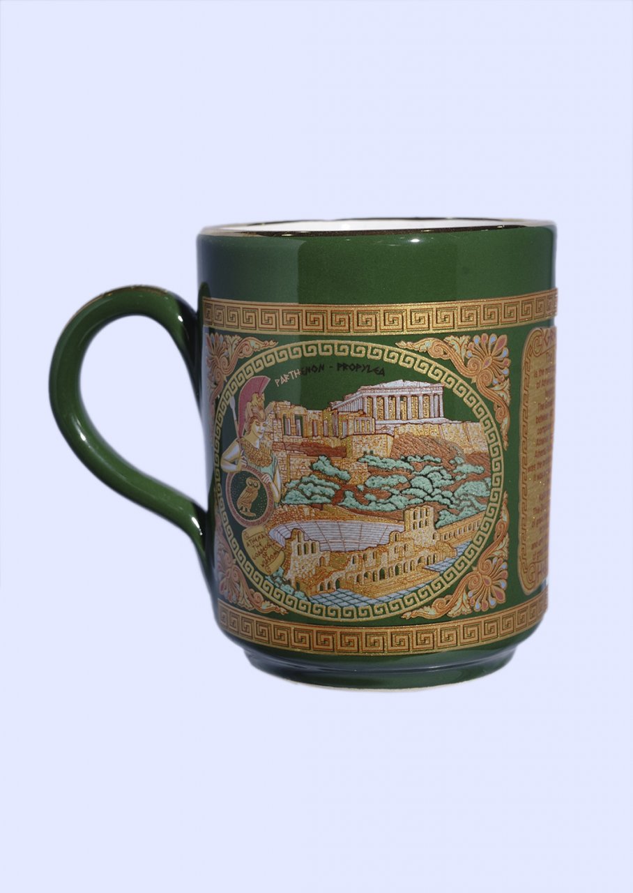 Green porcelain mug with the Acropolis - 24K gold 