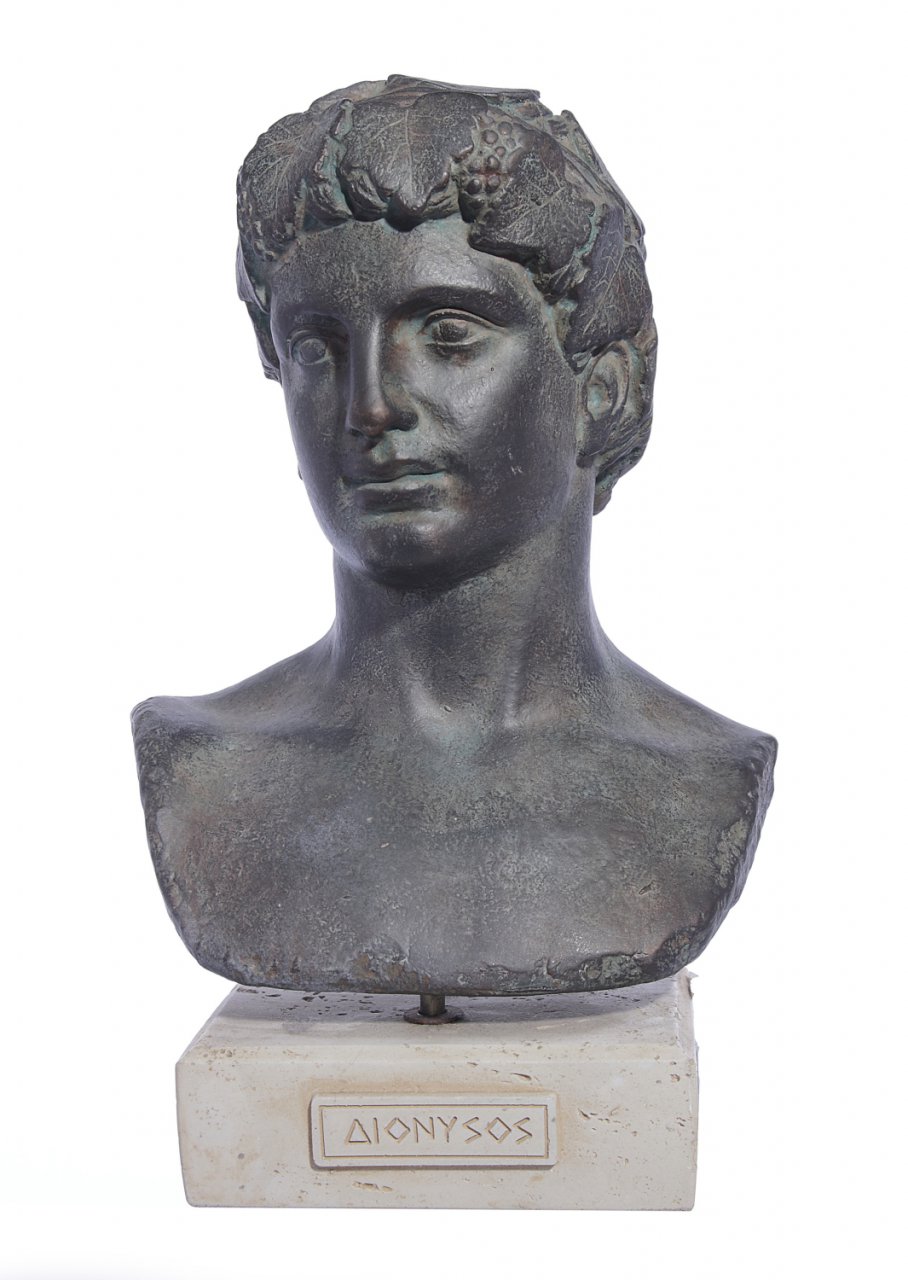 Dionysus green plaster bust statue