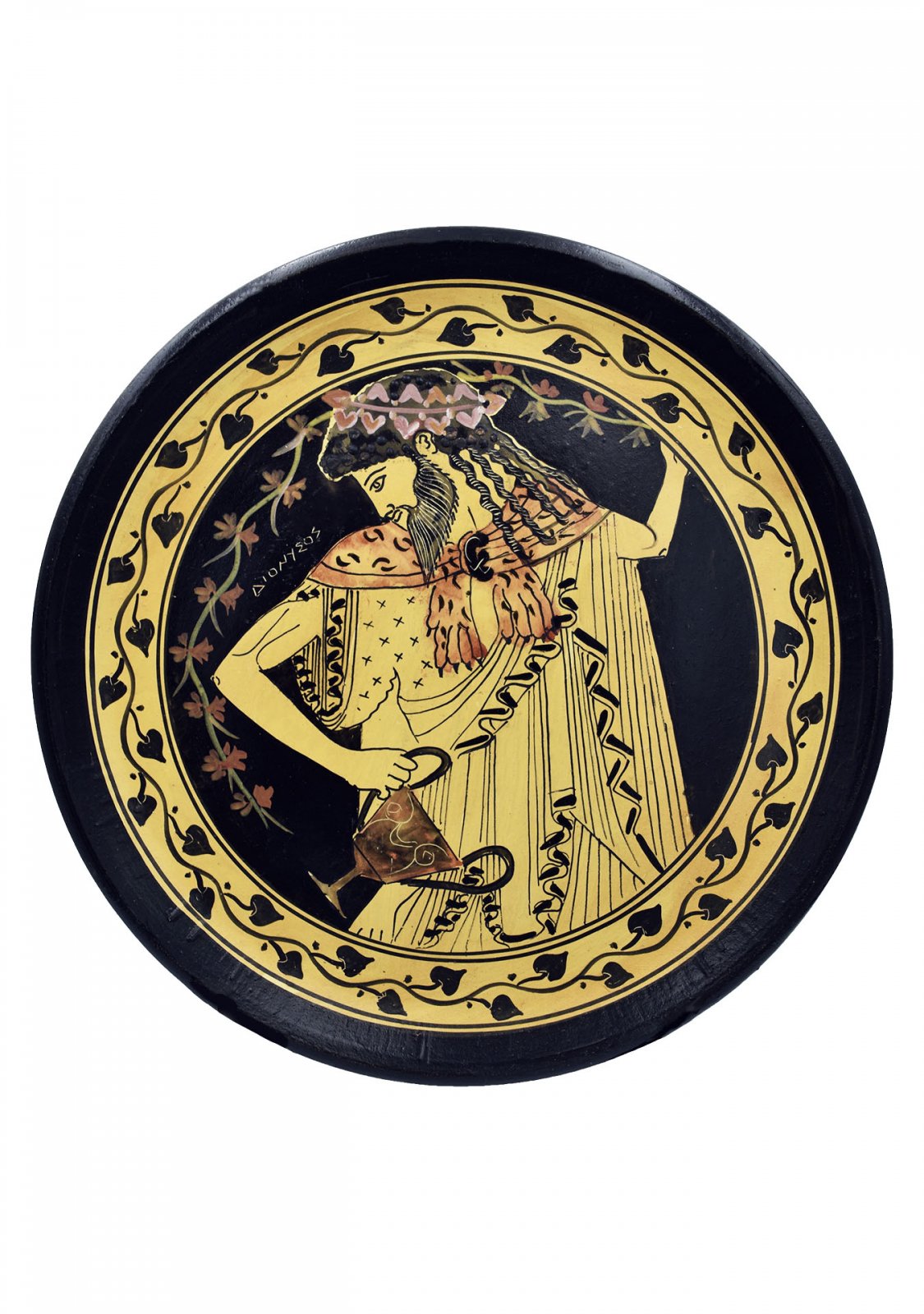 Greek ceramic plate depicting Dionysus (24cm)