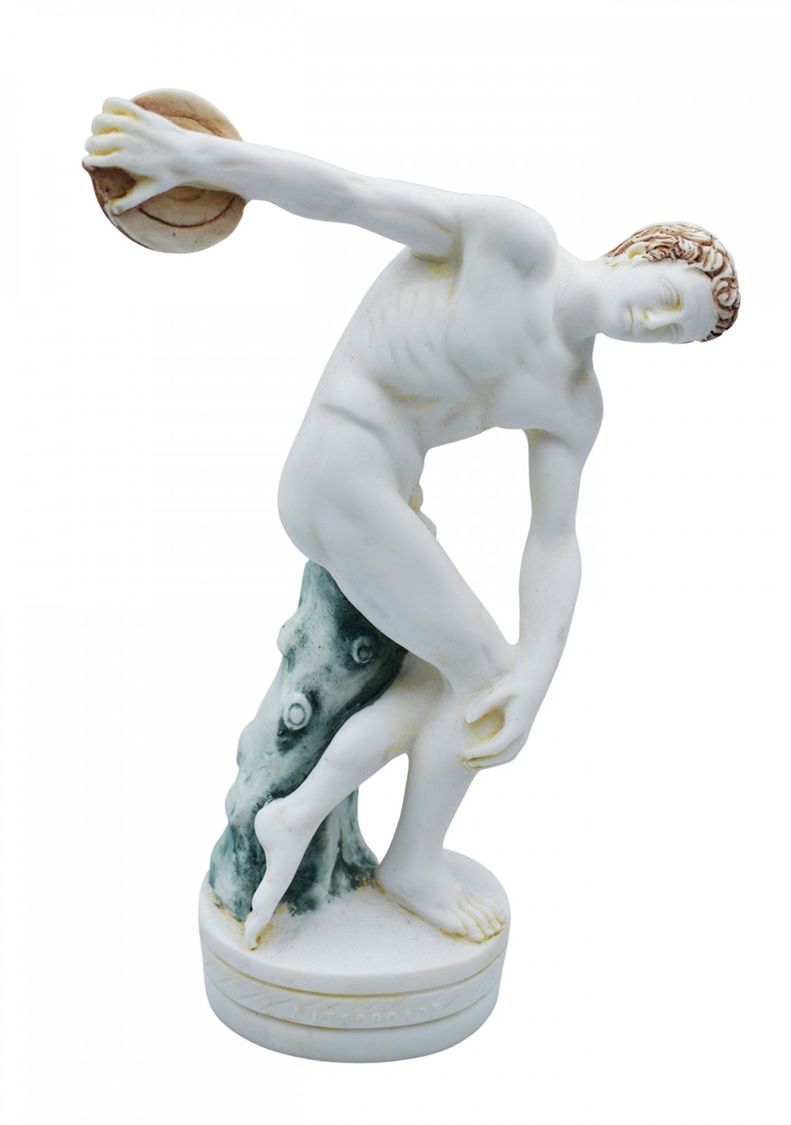 Discus thrower, Discobolus of Myron, greek alabaster statue with color