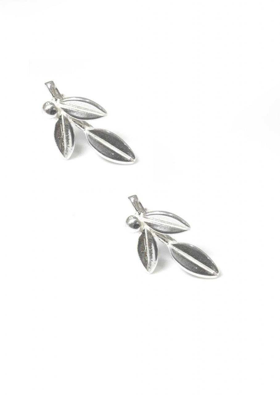Greek olive branch silver stud - dangle earrings