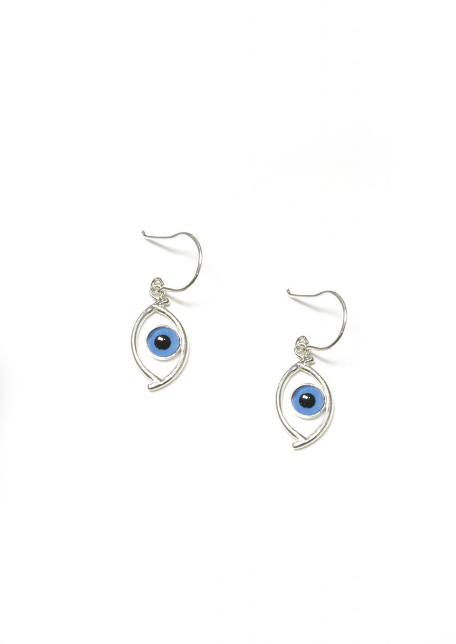 Evil eye greek silver drop - dangle earrings