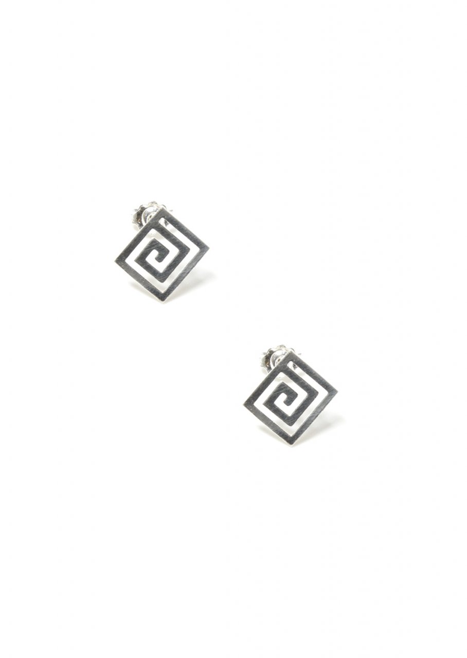 Thin greek key design silver stud earrings