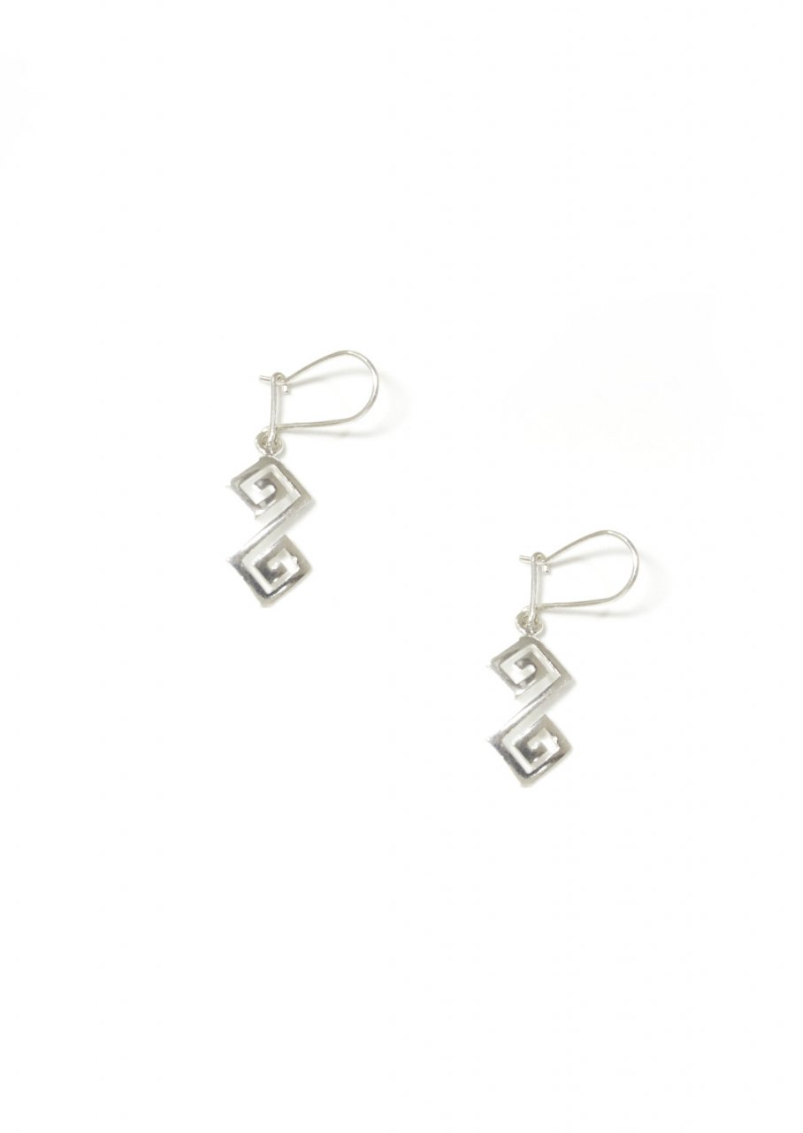 Double greek key design - meander silver drop - dangle earrings