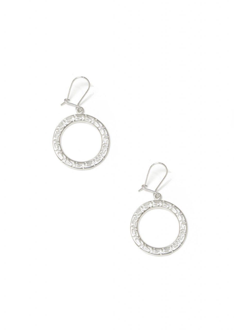 Dangle hoop earrings with greek key design - meander
