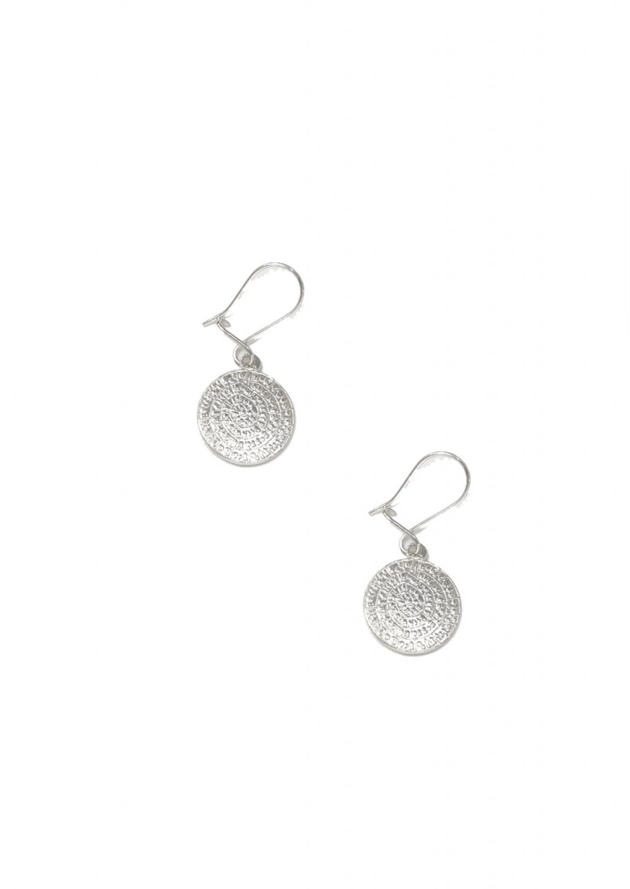 Large Phaistos Disc silver drop - dangle earrings