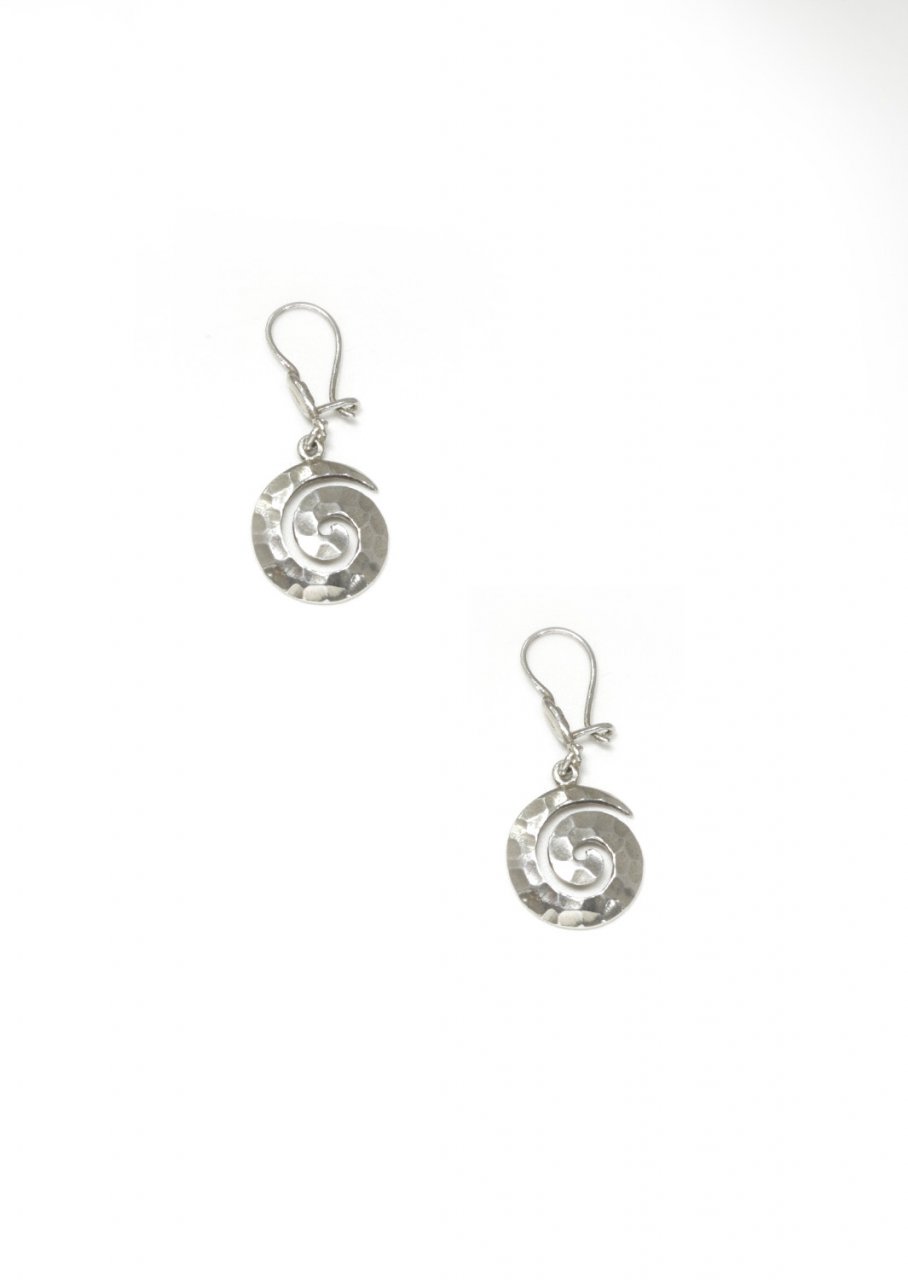 Greek small thick spiral drop - dangle hammered earrings