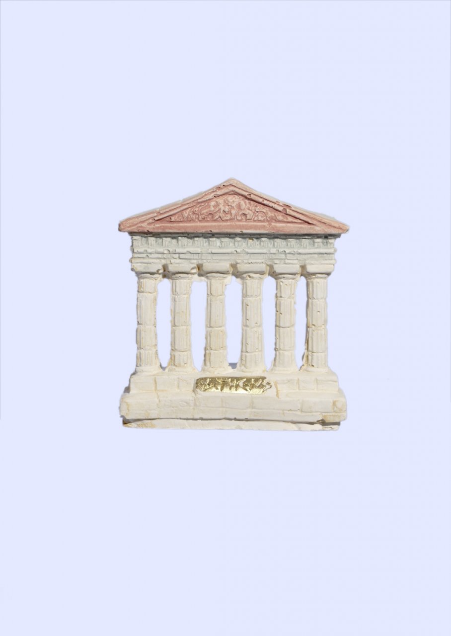 Parthenon facade of the Acropolis in Athens small plaster statue