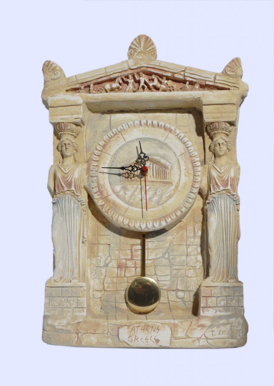 Plaster pendulum wall clock with Caryatids (Karyatides)