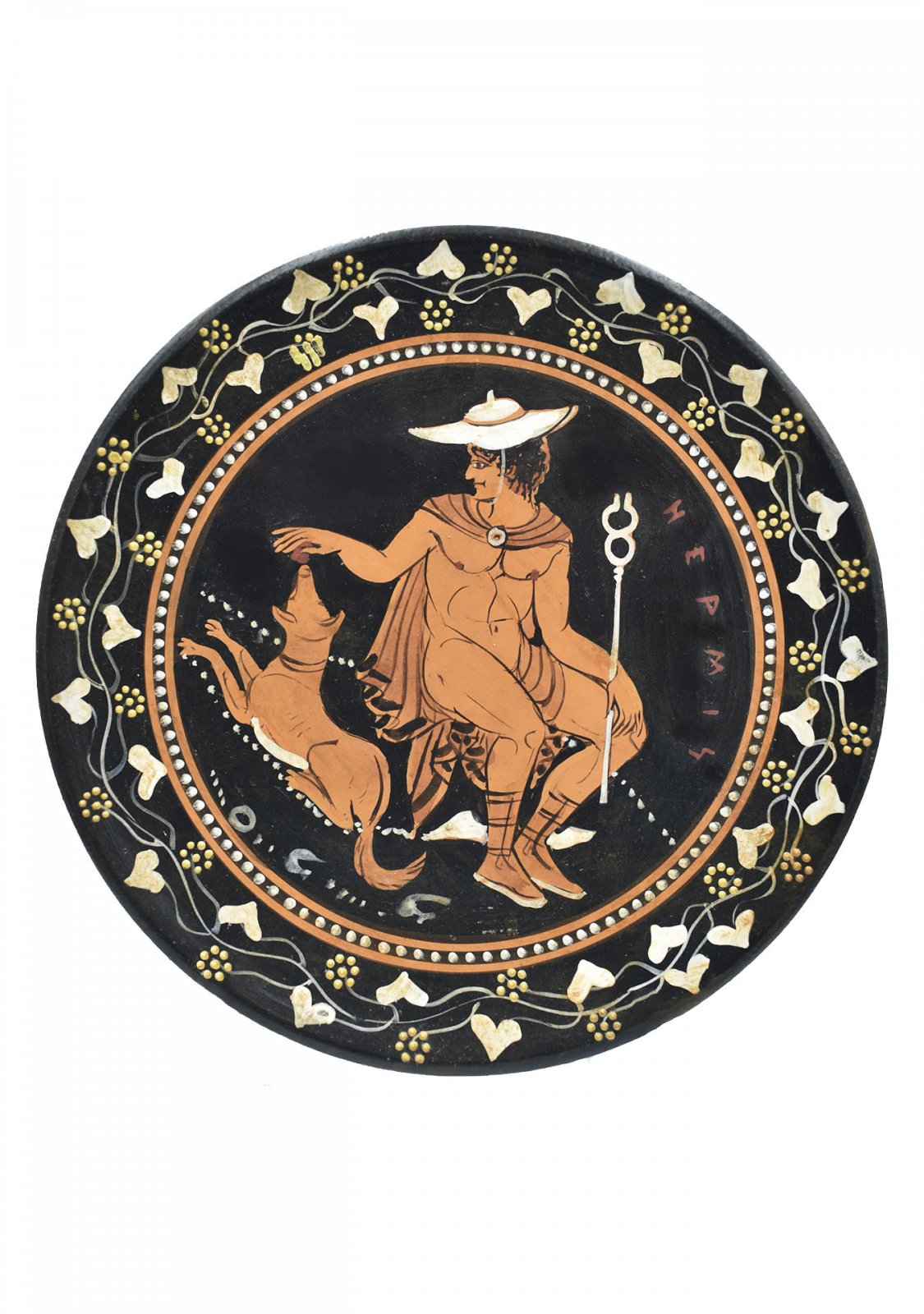 Greek ceramic plate depicting Hermes