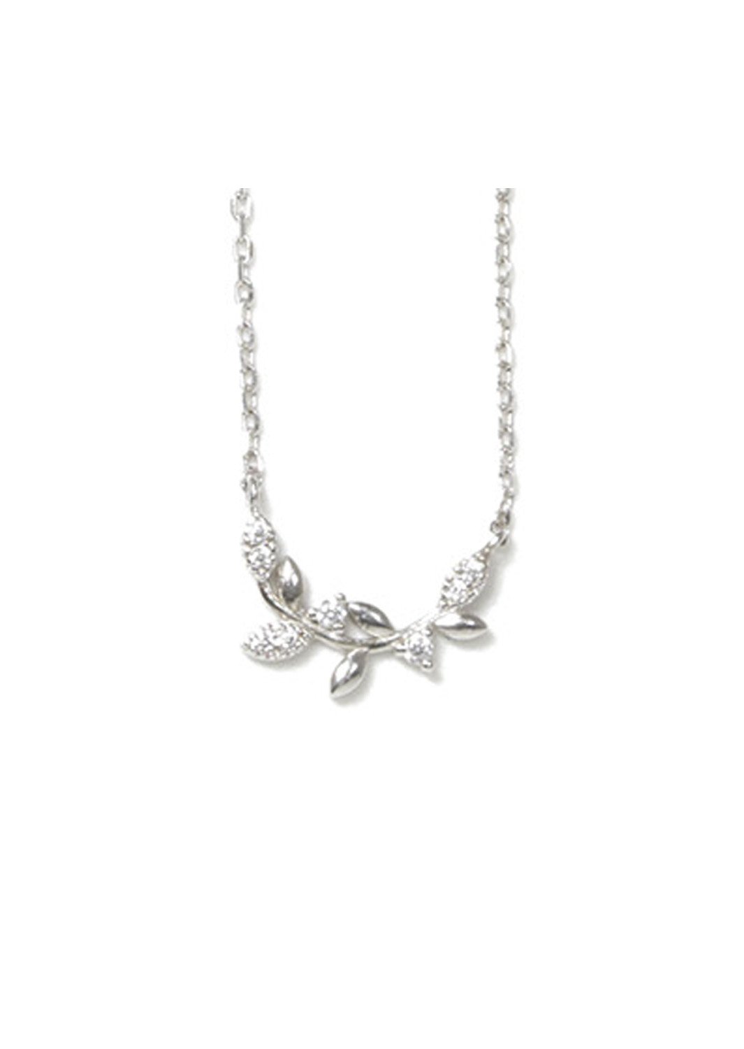 Greek olive branch silver necklace with zircon