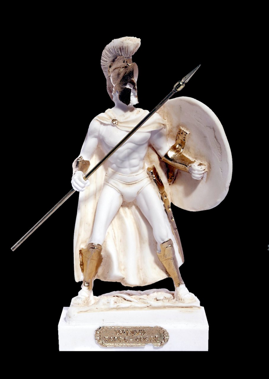 Leonidas king of the Sparta in defense position alabaster statue