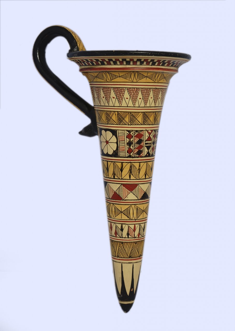 Ceramic rhyton with geometric decoration