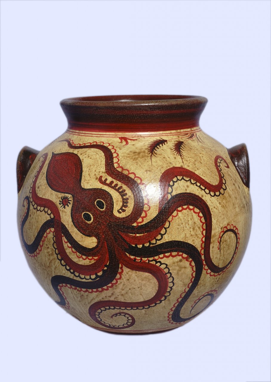 Minoan Greek vessel with false handles and an octopus