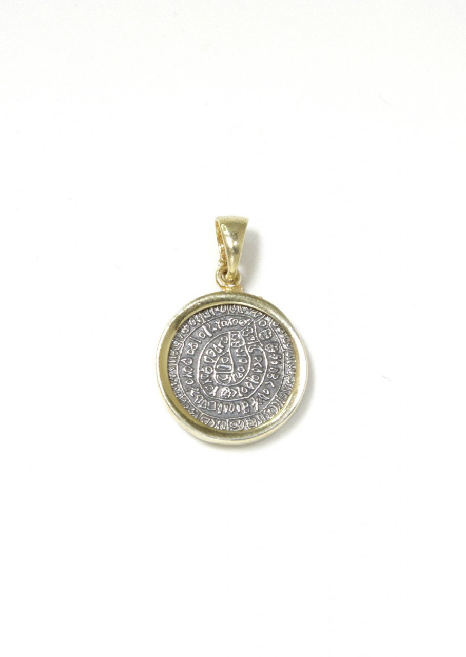 Thick Phaistos Disc gold plated - silver pendant