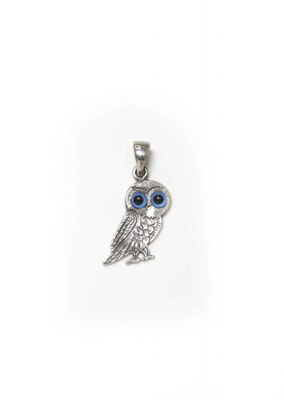 Small owl greek silver pendant