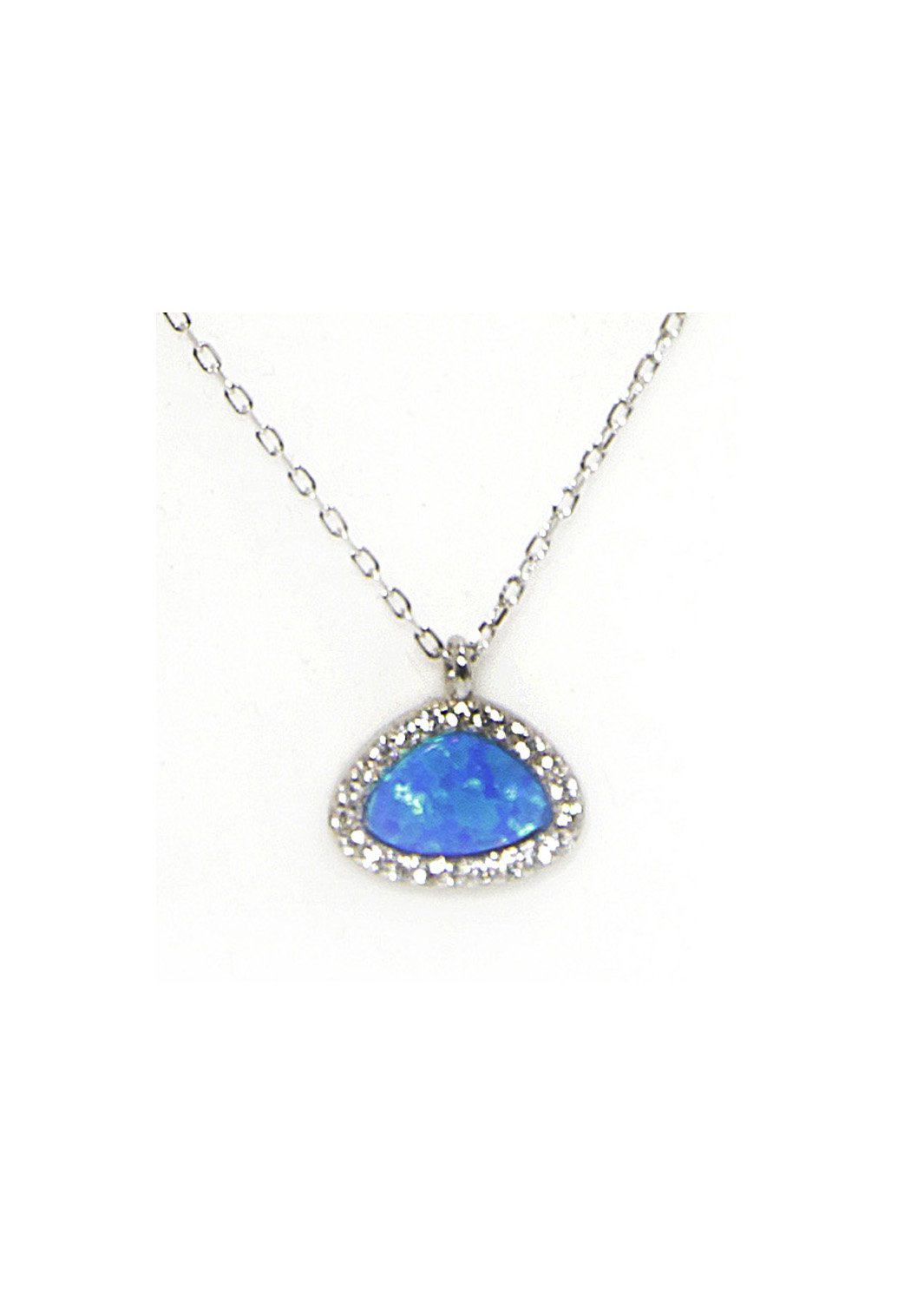 Blue opal pendant silver necklace with zircon