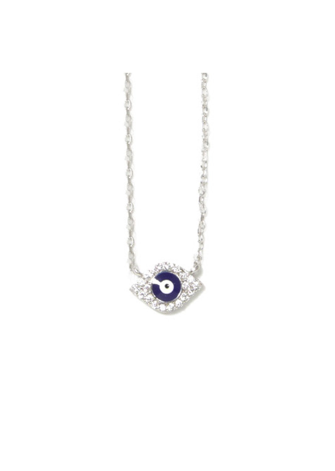 Blue evil eye silver necklace with zircon