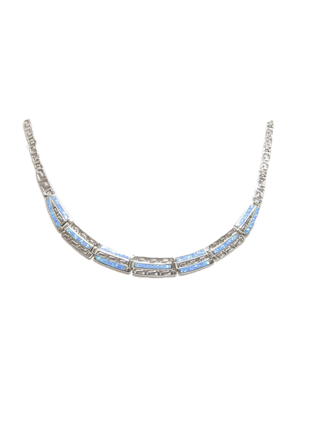 Meander - Greek key design and opal gemstones silver necklace
