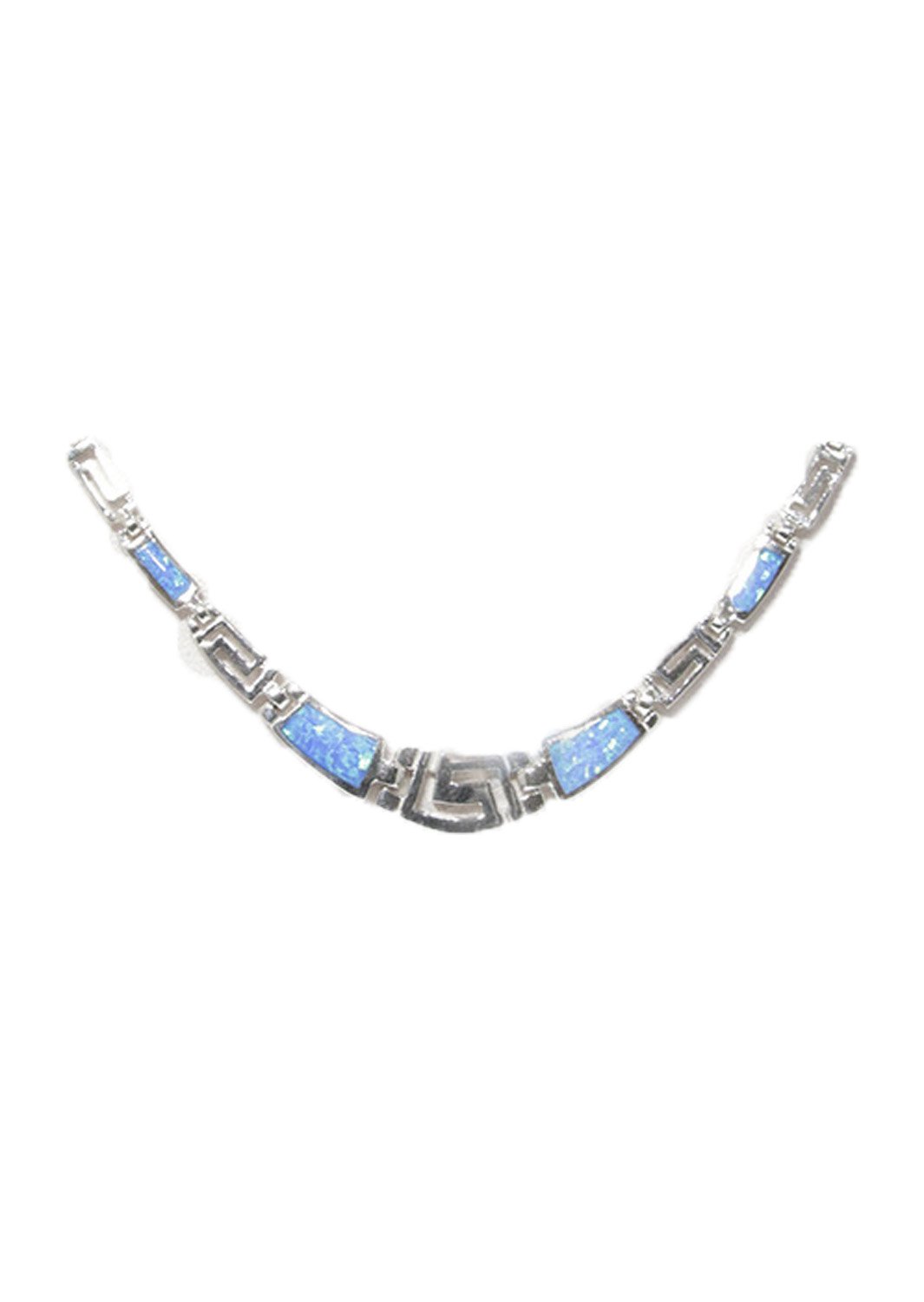 Greek key design - meander and opal gemstones silver necklace