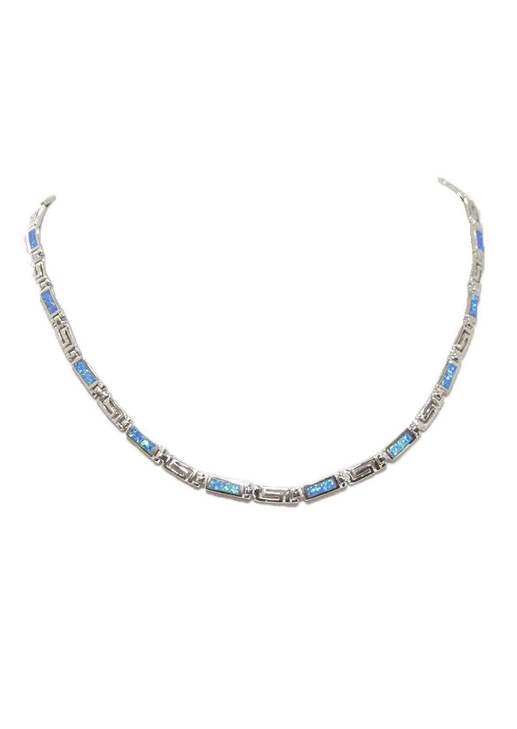 Silver necklace with Meander - Greek key design and opal gemstones 